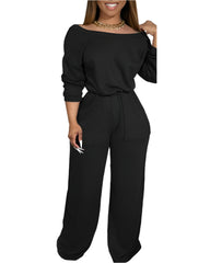 Black Off-Shoulder Elegance Women's Waist Defined Jumpsuit for Chic Everyday Style