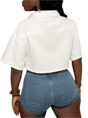 Women’s Cropped Boyfriend May Shirt with Flap Pockets
