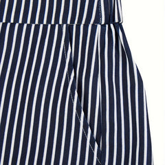 Plus Size Striped Shirt and Shorts Set  Poplin 2-Piece Outfit