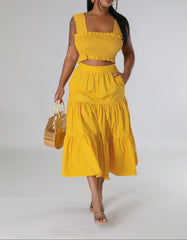 Women's Summer Cropped Top & Maxi Skirt Set  Beach Vacation 2-Piece Look