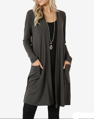 Gray Plus Size Women’s Open Front Cardigan  Slim Fit or Oversized, Long Sleeve Casual Sweater with Pockets