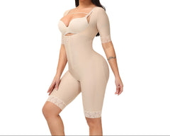 Fit Slim Long Sleeve Open Bust Bodysuit – Double Compression Faja Shapewear for Long Torso