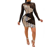 Sparkle All Night: Long Sleeve Mesh Sequin Party Mini Dress - Shop Now!"
