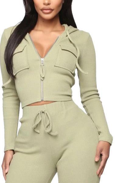 Super Stretch Women's Knitted Hooded Two-Piece Set – Stretchy Zipper Top & Matching Bottoms/Airport looks for women