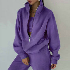 Purple Women’s Velour Tracksuit Set – 2 Piece Half-Zip Pullover & Cargo Pants Lounge Outfit