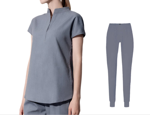 Light Gray Ultra-Soft Women's Stretch Scrub Set - Tank Top and Pants for Healthcare Professionals