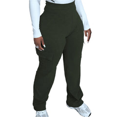Army Green Women's Plus Size  High Waisted Wide Leg Cargo Pants , Casual Streetwear Trousers