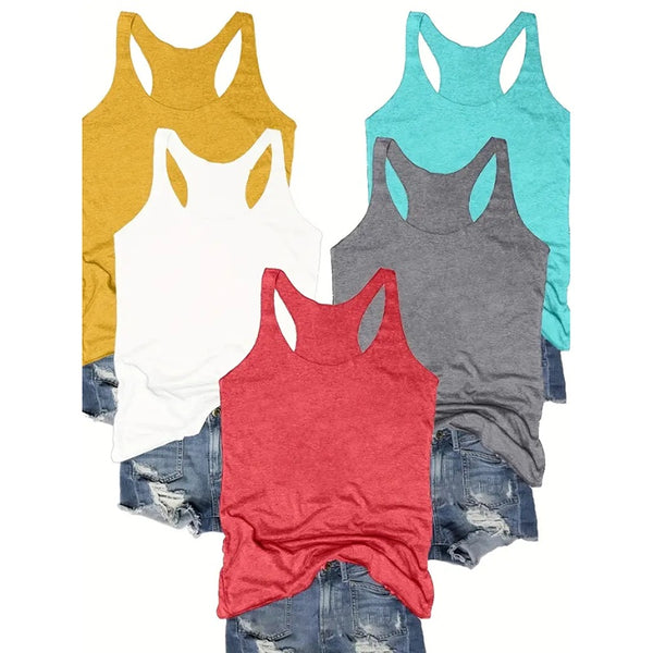 5-Pack Racerback Tank Tops for Women Sleeveless Crew Neck Multipack Bundle, Assorted Colors