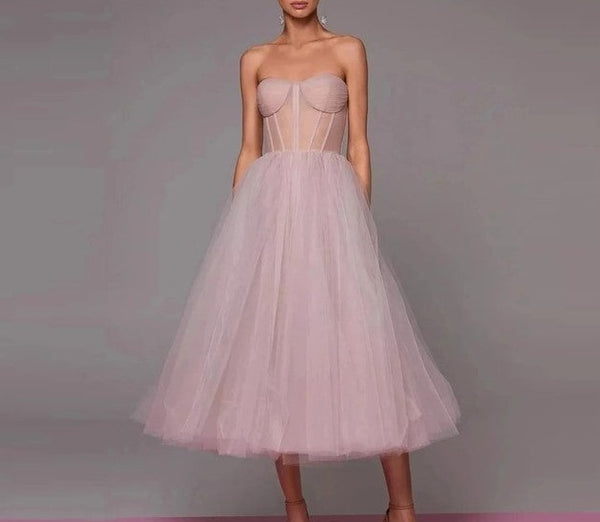 Mesh Elegance: Longline Evening Corset Dress