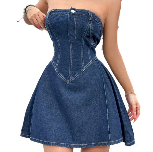 Sexy Off-Shoulder Waist-Tight Mini Denim Dress Trendy & Fashionable Summer Look