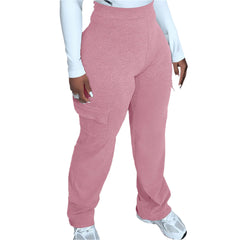 Pink Women's Plus Size  High Waisted Wide Leg Cargo Pants , Casual Streetwear Trousers