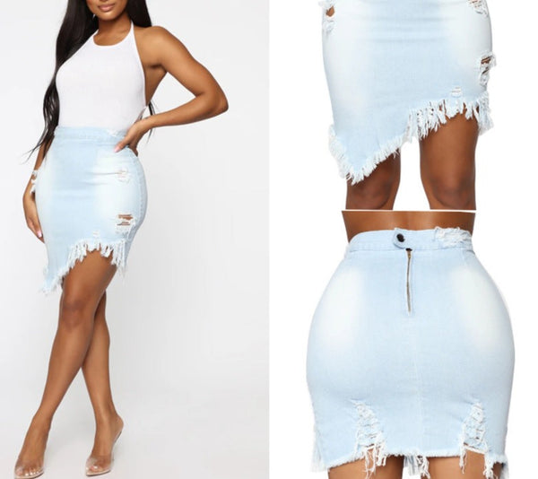 Women's Spring 2024 Urban Edge Distressed Denim Skirt