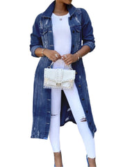 Women's Casual Denim Long Trench Coat  Fashionable Outerwear