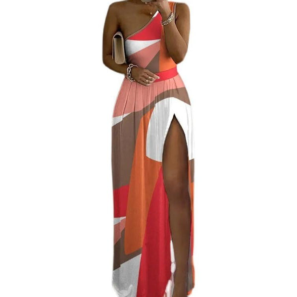 Elegant One Shoulder High Slit Maxi Dress – Women's Formal Evening Gown