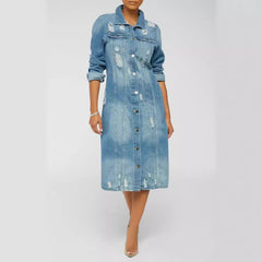 Women's Casual Denim Long Trench Coat  Fashionable Outerwear