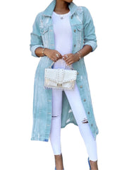 Women's Casual Denim Long Trench Coat  Fashionable Outerwear