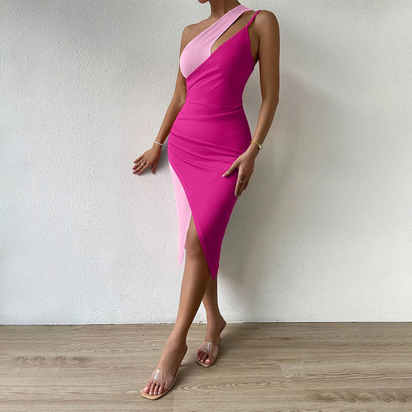 Turn Heads in a Sexy Color Blocking Cross Collar Dress