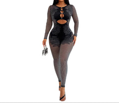 black Women's Slim Fit Knit Sweater Jumpsuit  Long Sleeve One-Piece