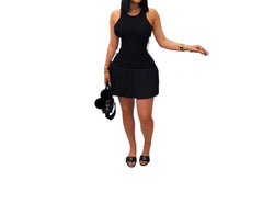 Black Women's Sleeveless Pleated Bodycon Mini Dress – Flattering Summer Fit for Day or Night