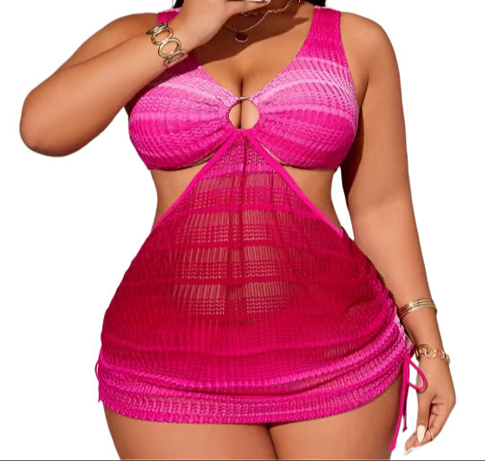 Pink Plus Size Women's Vacation 
Two-Piece Swimsuit Beachwear Bikini Set