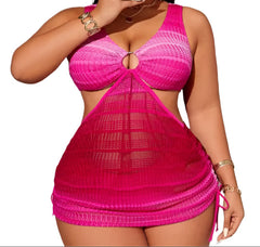 Pink Plus Size Women's Vacation 
Two-Piece Swimsuit Beachwear Bikini Set