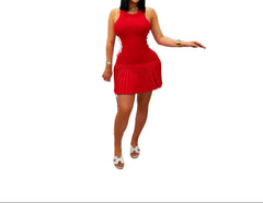 Red Women's Sleeveless Pleated Bodycon Mini Dress Flattering Summer Fit for Day or Night
