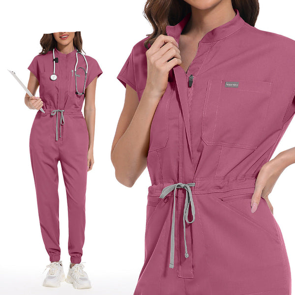 Rose Pink Best Women's Empower Scrub Jumpsuit with Multi-Pockets - All-Day Comfort & Functionality