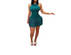 Green Plus Size Women's Sleeveless Pleated Bodycon Mini Dress – Flattering Summer Fit for Day or Night
