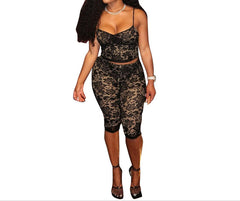 2 Piece Lace Lingerie Set – Sexy Floral Crop Top & Capri Leggings Clubwear
