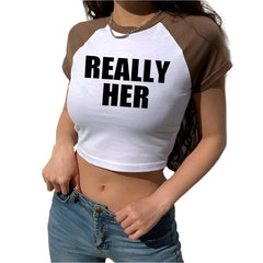 Women’s Fashion Letter Print Crop Top – Short Sleeve Navel T-Shirt