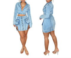 Spring Women's Dark Wash Denim Mini Dress Zipper Side Detail Trendy Outfit