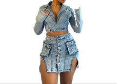 Women's Dark Wash Denim Mini Dress Zipper Side Detail Trendy Outfit