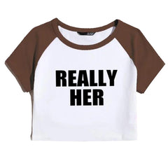 Women’s Fashion Letter Print Crop Top – Short Sleeve Navel T-Shirt