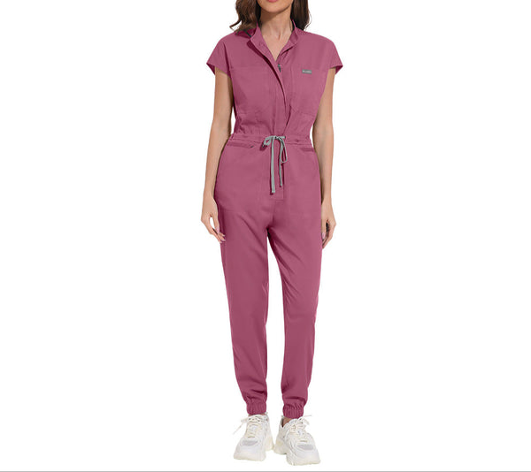 Rose Pink Ultimate Women's Multi-Pocket Empower Scrub Jumpsuit Comfort & Style for Healthcare Professionals