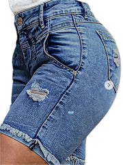 Women's Plus Size High Stretch Ripped Denim Shorts Curvy Fit Jean Shorts for Summer