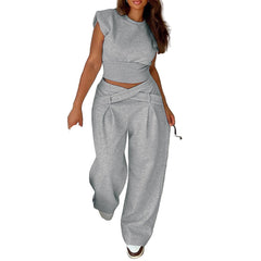 Cozy Gray Women's Fleece Lounge Set  Borg Sweatshirt & Wide Leg Pants 2 Piece Outfit