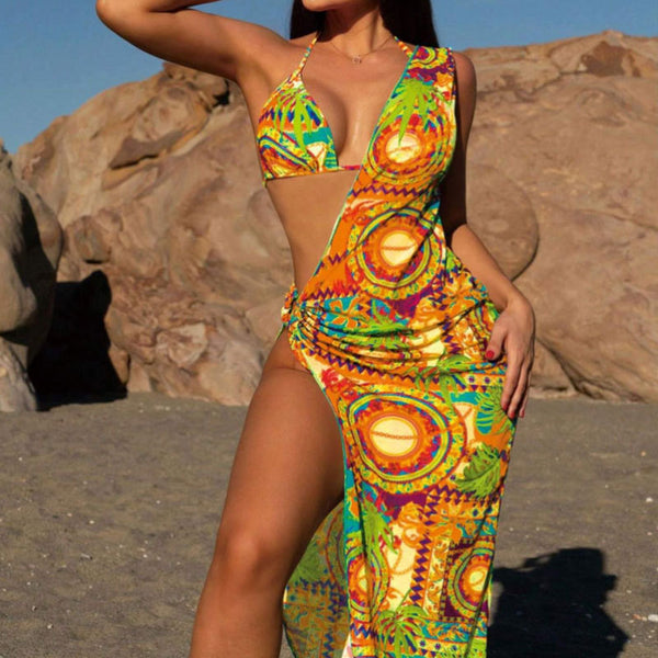 Beach Bliss: Radiate in a Printed One-Shoulder Swimsuit Set