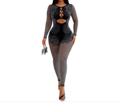 Black Women's Slim Fit Knit Sweater Jumpsuit  Long Sleeve One-Piece