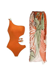 Chic French Style One Piece Swimsuit with Tulle Skirt Cover Up