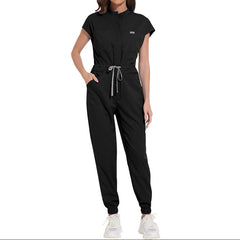 Black Empower Your Day with Women's Multi-Pocket Scrub Jumpsuit - Modern Medical Wear