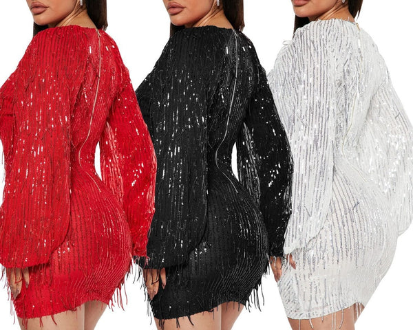 Women's V-neck Sequin Tassel Dress