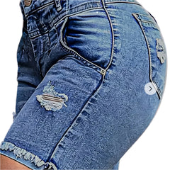 Women's Plus Size High Stretch Ripped Denim Shorts Curvy Fit Jean Shorts for Summer