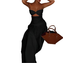 Black Tropical Breeze Strapless Tube Top Dress Perfect Beachwear for Summer