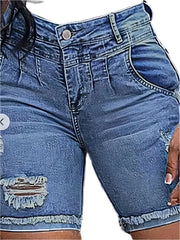 Women's Plus Size High Stretch Ripped Denim Shorts Curvy Fit Jean Shorts for Summer