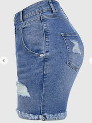 Women's Plus Size High Stretch Ripped Denim Shorts Curvy Fit Jean Shorts for Summer