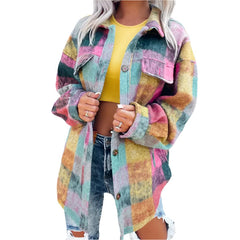 Stylish Printed Polo Collar Long-Sleeved Coat for Women  Fashionable Fall Jacket