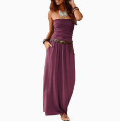 Plus Size West Keys Solid Strapless Tube Top Maxi Dress  Summer Long Dress for Women
