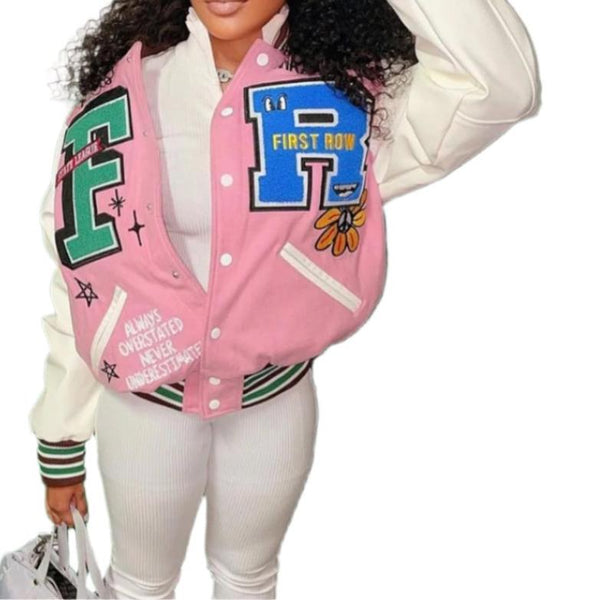 Women's Autumn Casual Color Blocked Baseball  Coat - Fashion Print Jacket