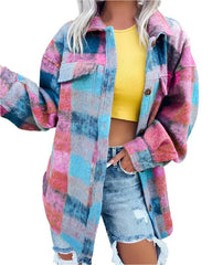 Stylish Printed Polo Collar Long-Sleeved Coat for Women  Fashionable Fall Jacket