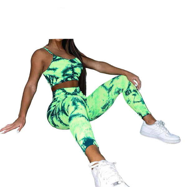 Women's Summer Tie-Dye Activewear Set  No-Bounce High Impact Sports Bra & Leggings
